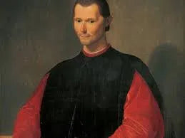 Portrait of Niccolò Machiavelli with a contemplative expression, symbolizing his legacy as a controversial yet pragmatic political thinker.