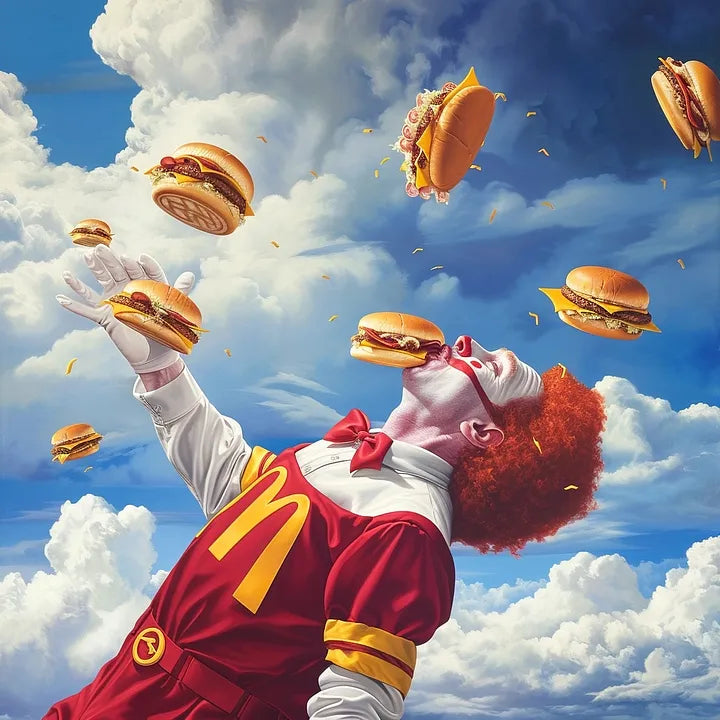 Close-up of McDonald’s burger, fries, and drink on a tray, revealing popular fast food menu items.