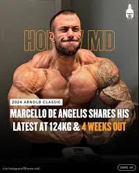 Bodybuilder posing under dramatic lighting, highlighting muscle definition and the discipline behind professional bodybuilding.
